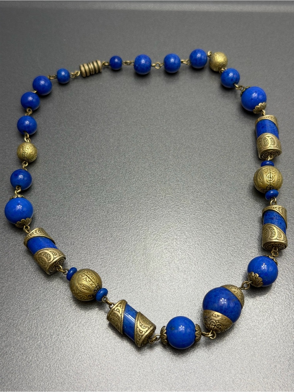 Vintage Lapis Blue Necklace with Antique Beads